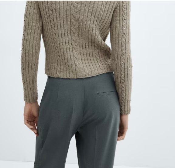 Pull-over maille côtelée détail strass - Femme - Mango