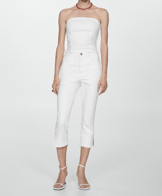 Top en jean bustier - Femme — Blanc- Mango