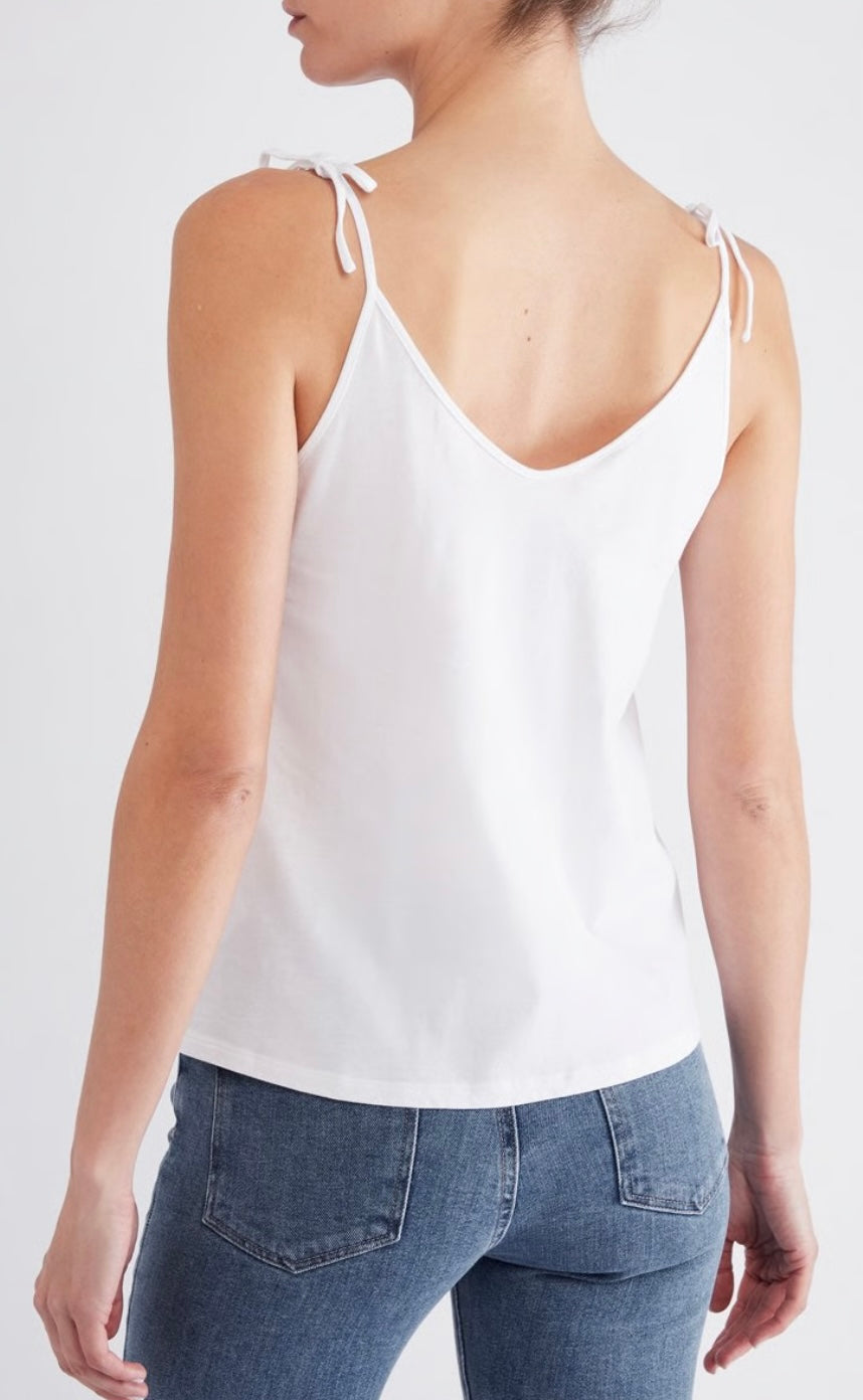 Débardeur à bretelles fines nouées - Col V - Blanc & Bleu marine - 100% coton