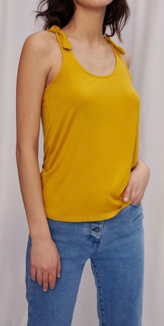 Top à bretelles nouées - Couleur moutarde - 100% viscose