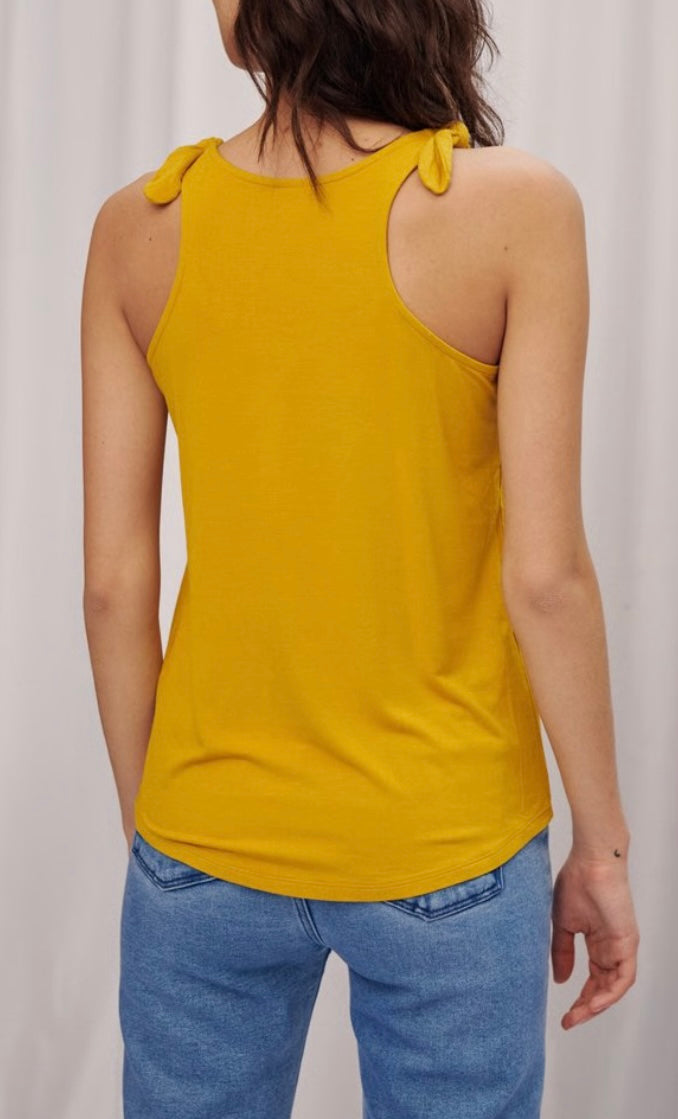 Top à bretelles nouées - Couleur moutarde - 100% viscose