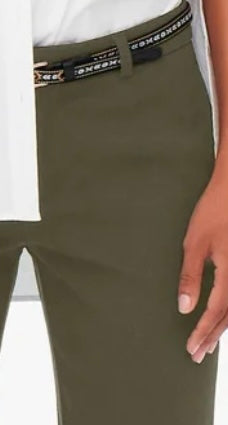 Only - Pantalon droit taille haute vert olive