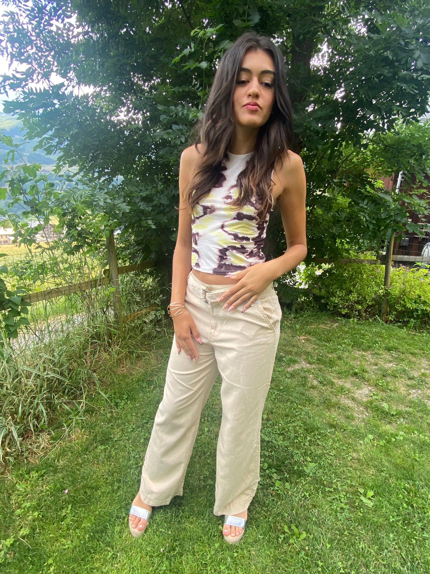 Pantalon fluide wideleg ceinture - Femme - Mango