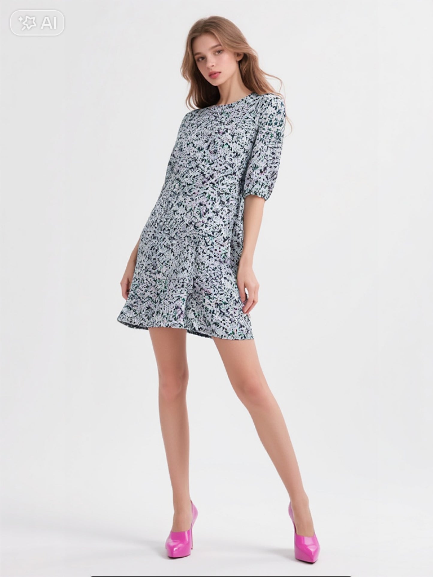 🛍️Robe trapèze à fleurs violettes -Femme - BZB