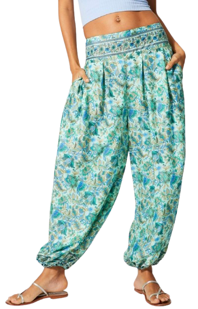 Pantalon fluide a fleur - Femme - Vert - Aller Simplement