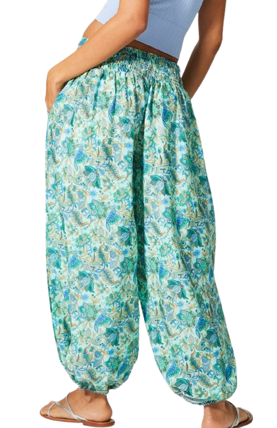 Pantalon fluide a fleur - Femme - Vert - Aller Simplement