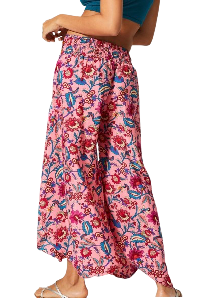 Pantalon fluide fleuri - Femme- Rose - Aller Simplement