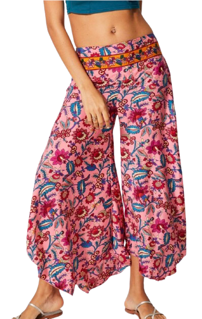 Pantalon fluide fleuri - Femme- Rose - Aller Simplement