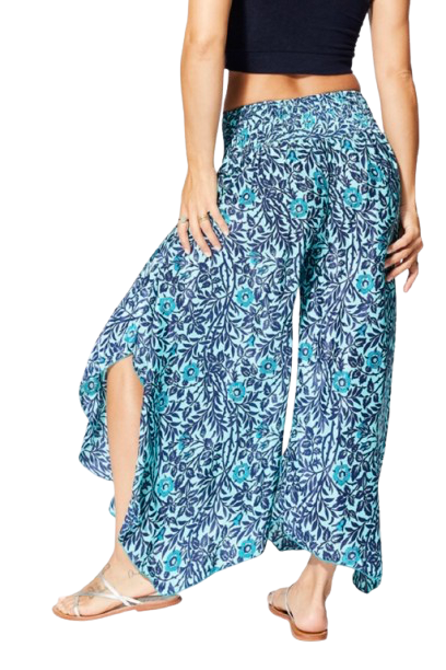 Pantalon fluide bohème - Femme  - crème et bleu Aller Simplement