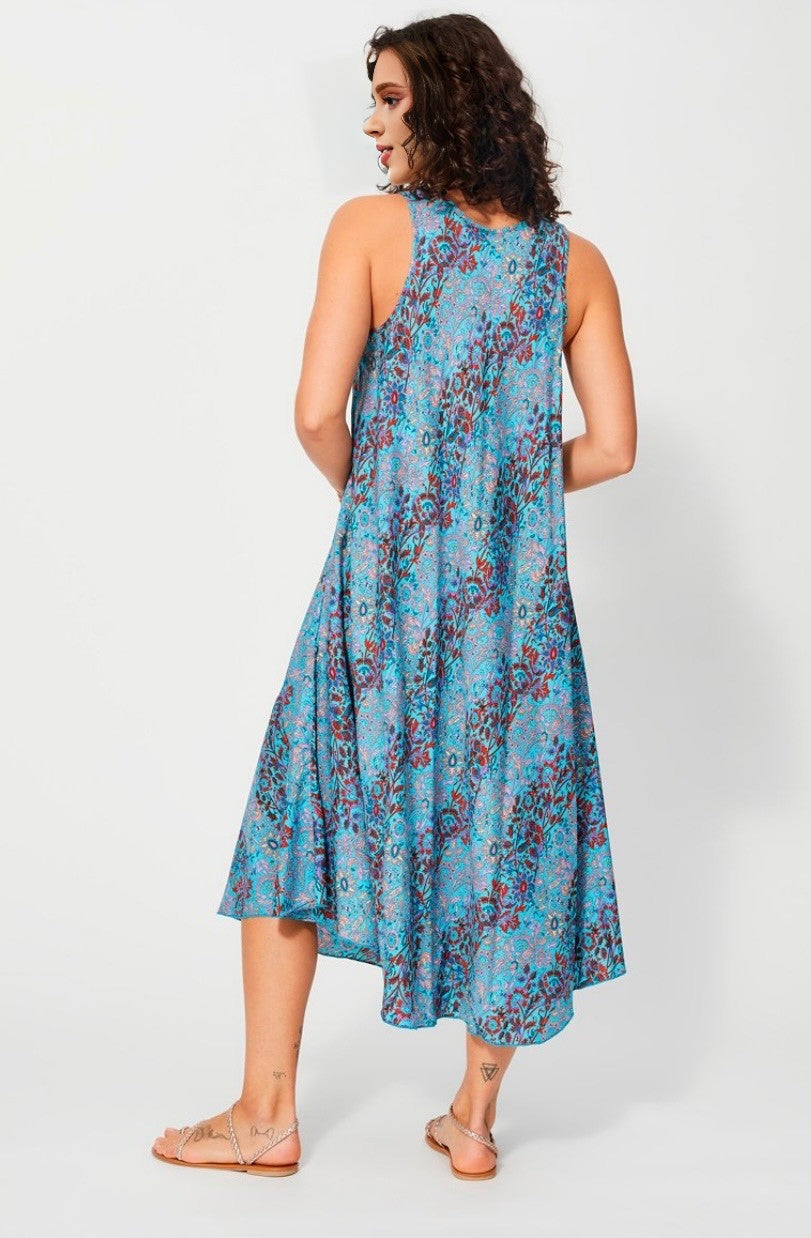 Robe trapèze bohème - Femme - turquoise - Aller Simplement