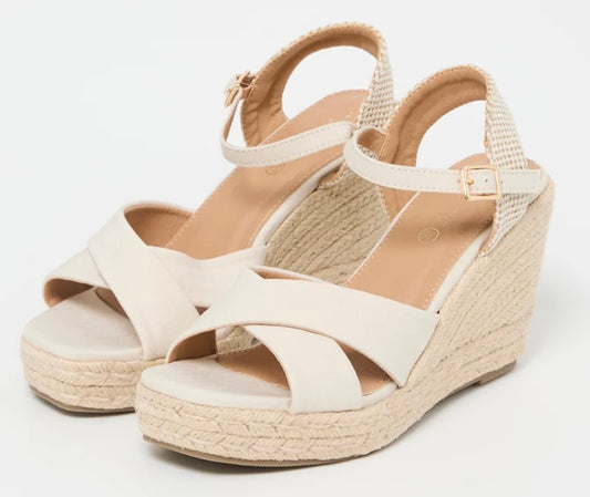 Sandales composées beige  - Talon espadrille