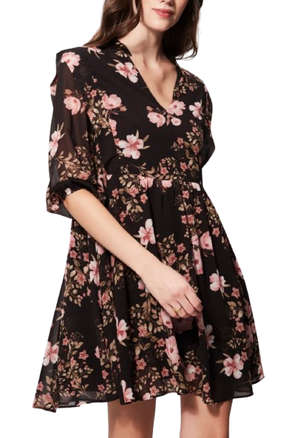 🌸 Robe trapèze noire fleurie