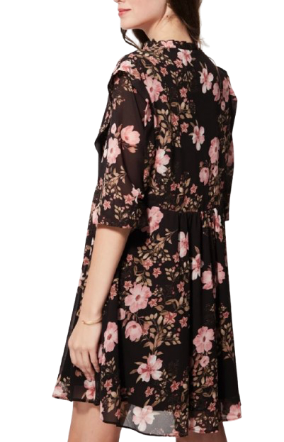 🌸 Robe trapèze noire fleurie