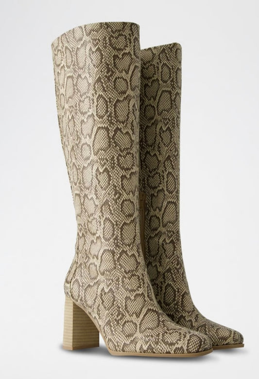 Bottes haute imprimé python - Talon carré