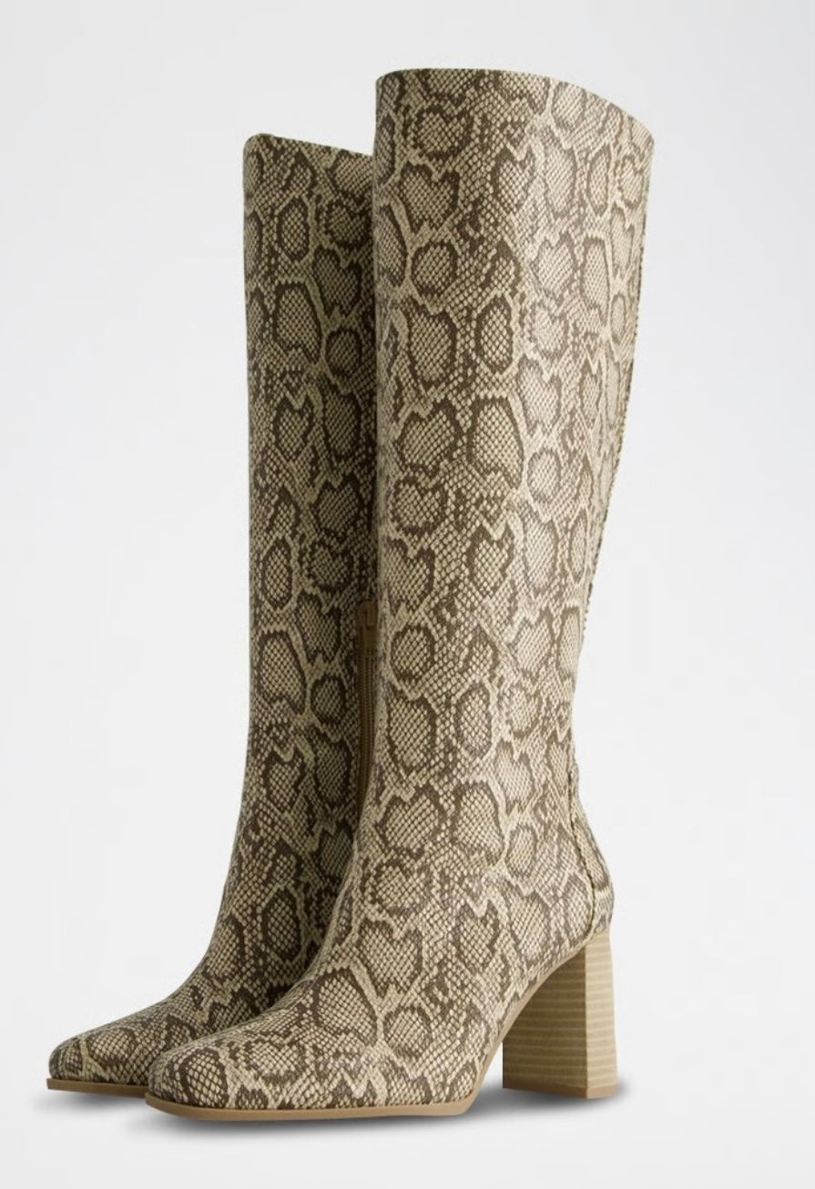 Bottes haute imprimé python - Talon carré