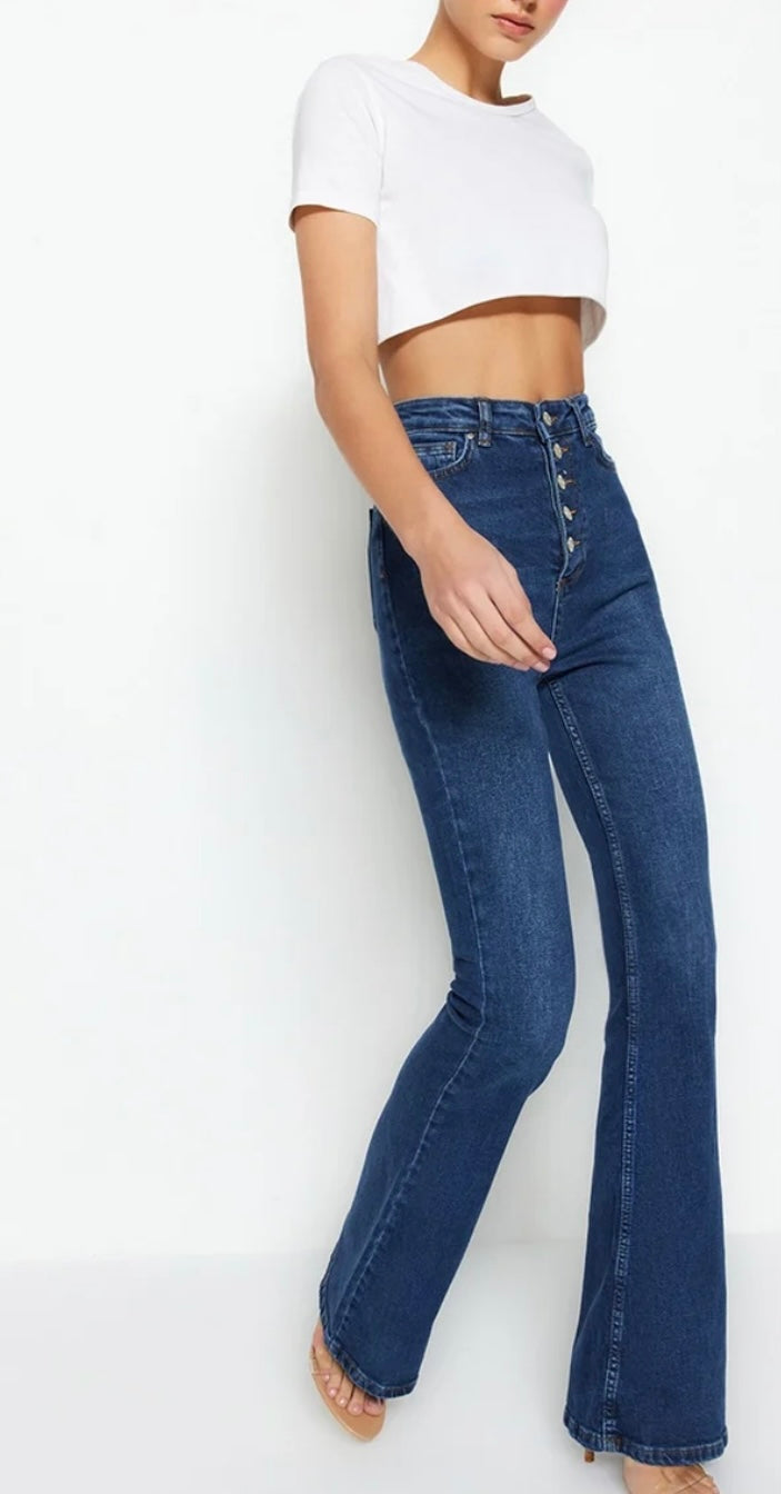 👖Jean flare bleu foncé - Taille haute
