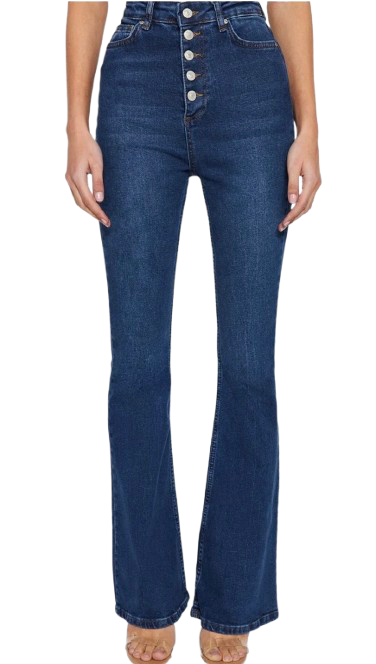 Jean flare taille haute - Bleu foncé