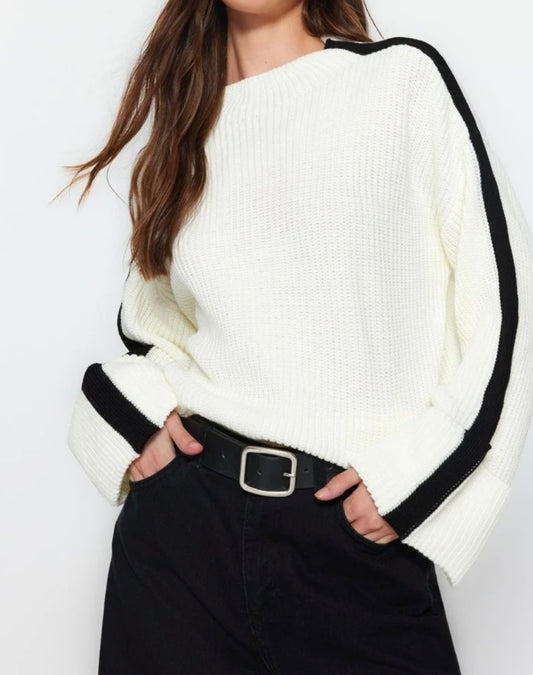 Pull écru à bandes noires - Taille M