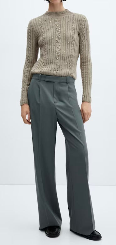 Pull-over maille côtelée détail strass - Femme - Mango