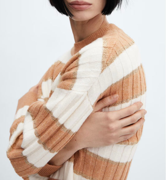 Pull-over rayures - Femme - Beige - Mango