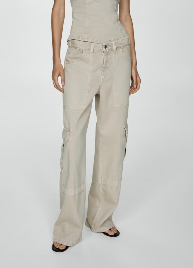 Jean cargo - Taille Basse - Femme - Beige - Mango