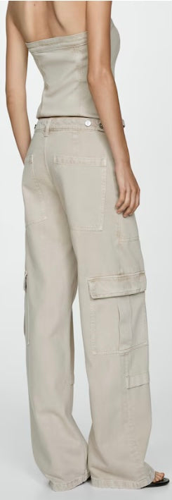 Jean cargo - Taille Basse - Femme - Beige - Mango