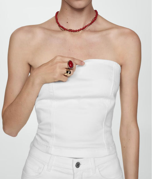 Top en jean bustier - Femme — Blanc- Mango