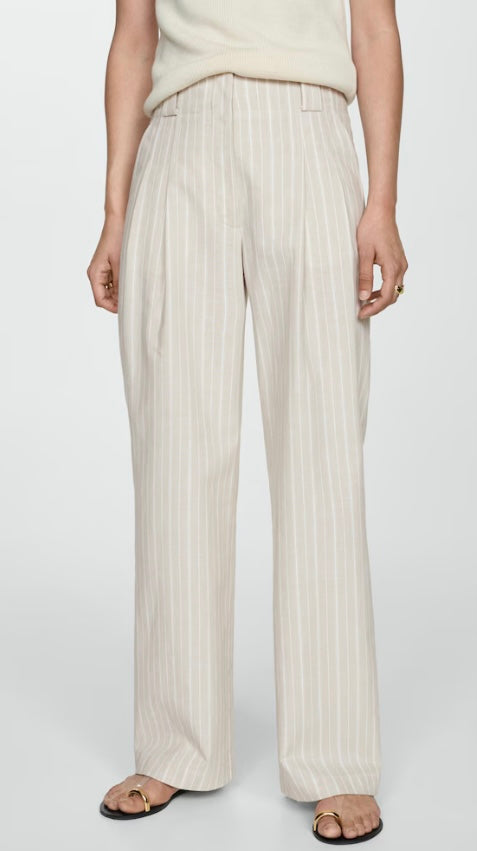 Pantalon droit à rayures - Femme- Mango