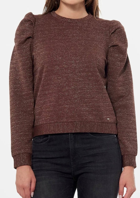Pull Flexi pailletté - Manches longues - Marron & Argenté - Kaporal