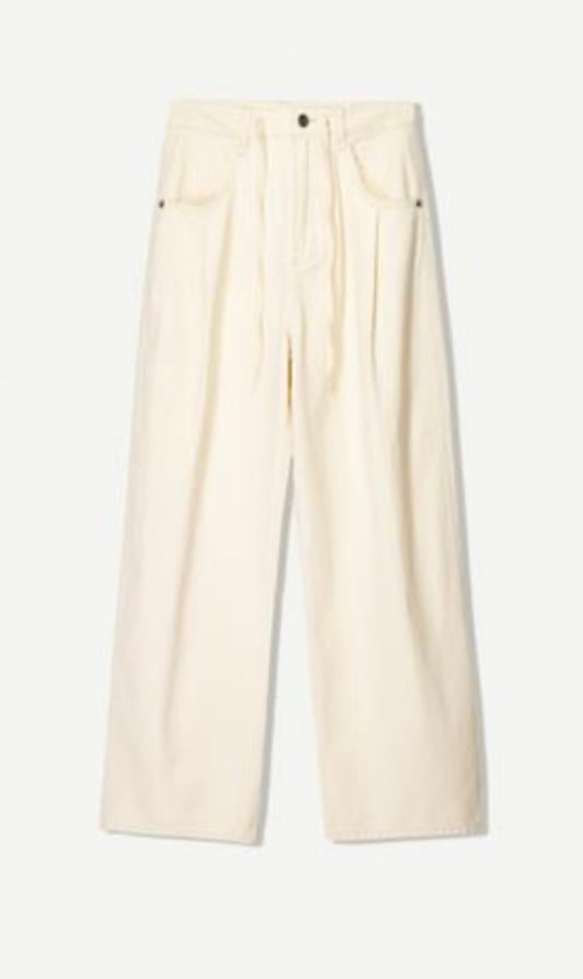 Pantalon baggy ballon taille haute  - Coloris écru - Bershka