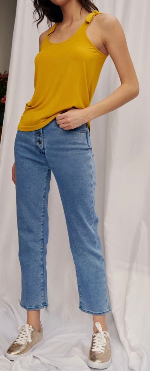 Top à bretelles nouées - Couleur moutarde - 100% viscose