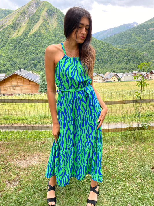 Robe longue fluide à imprimé sauvage
