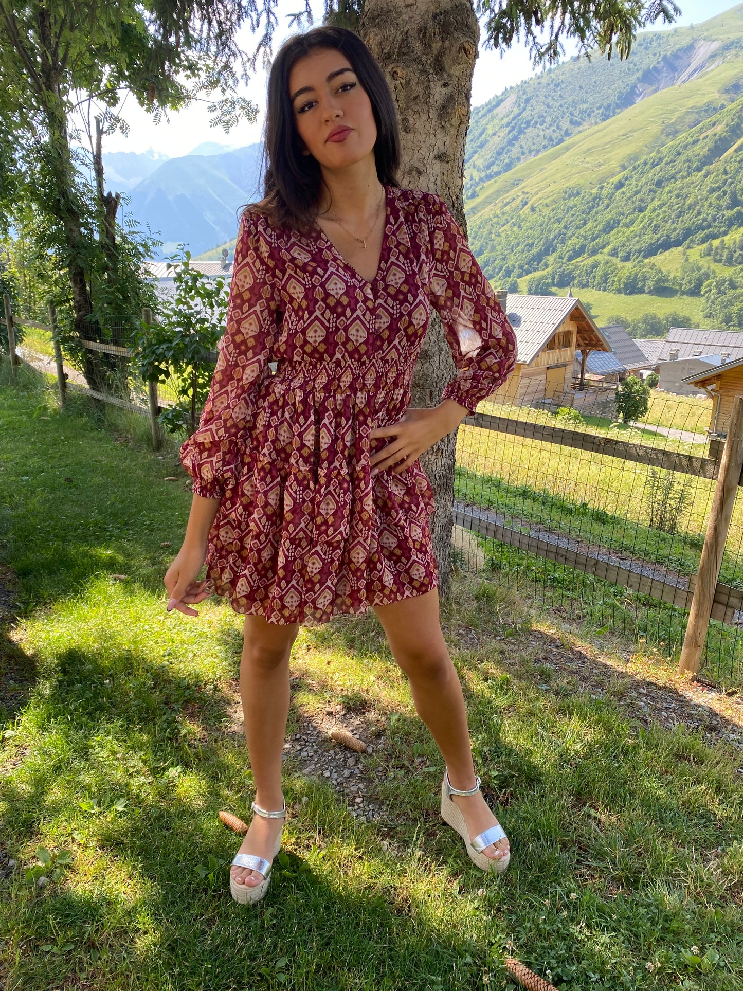 Robe Patineuse Femme - Pepe Jeans -  Framboise imprimée