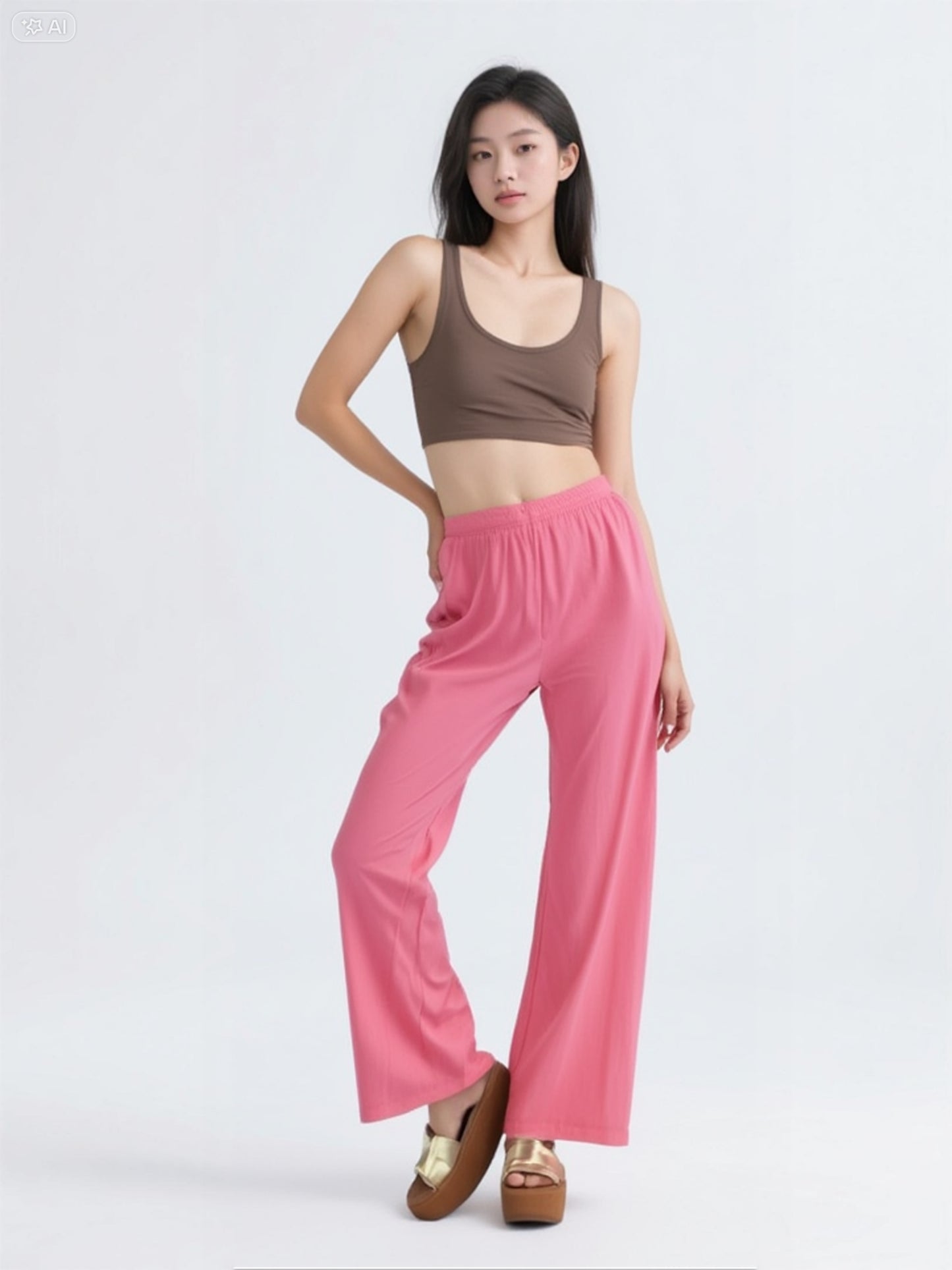 🌸 Pantalon fluide rose - Taille haute, coupe large