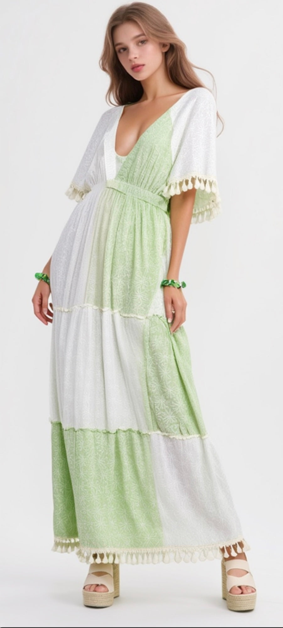 Robe longue verte - Style bohème élégant