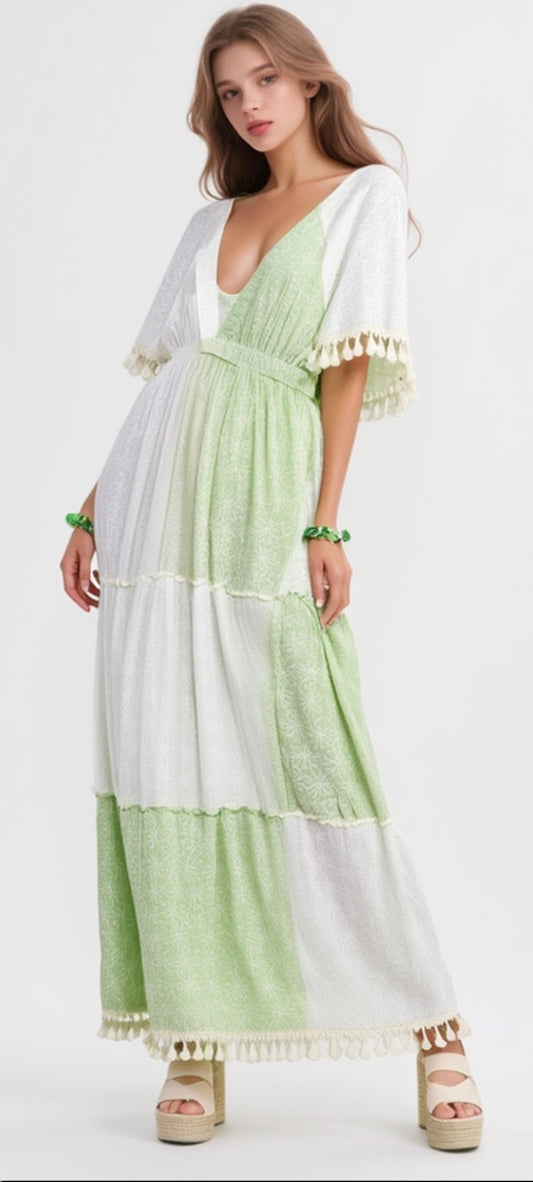 Robe longue verte - Style bohème élégant