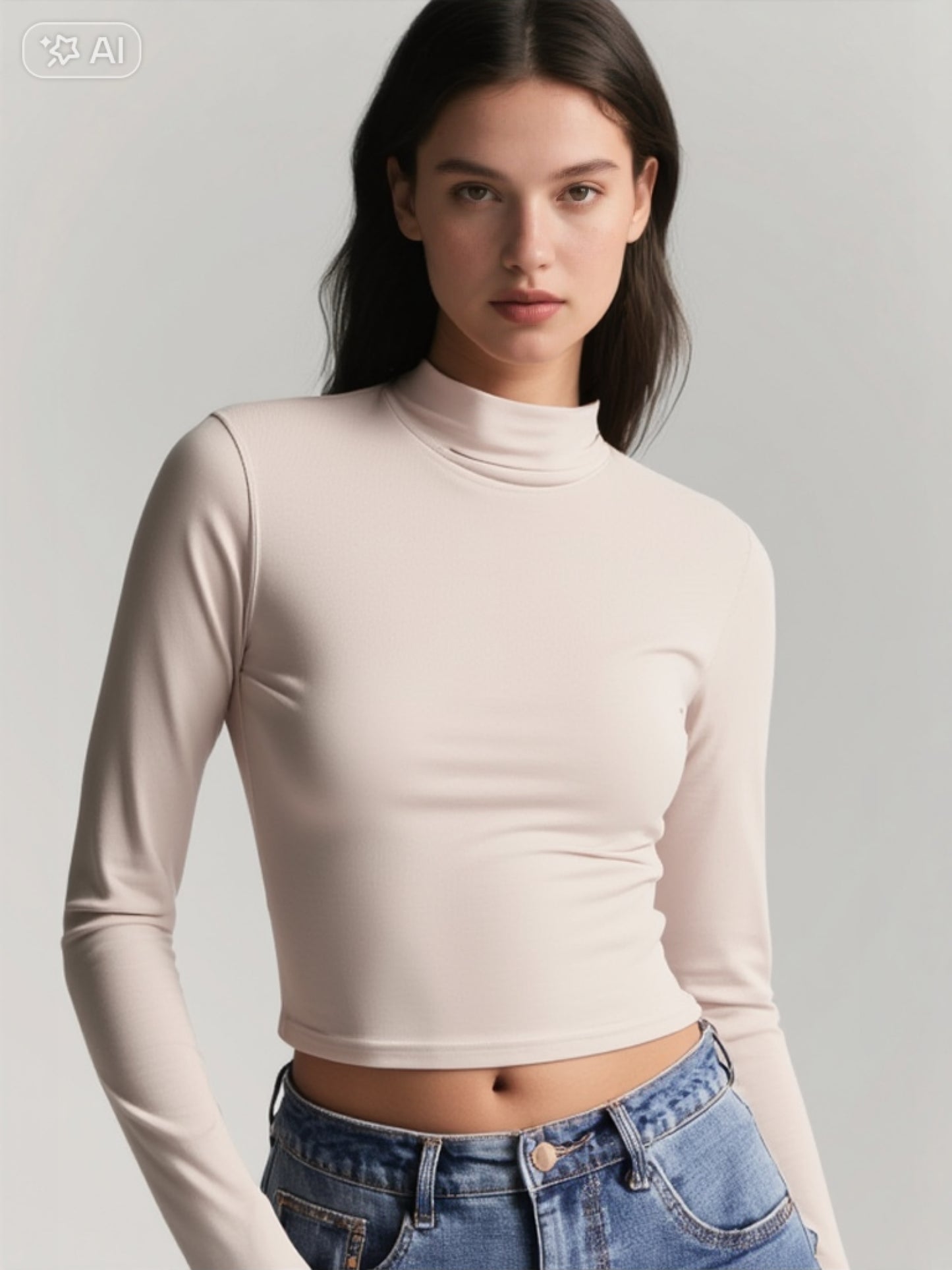 Crop top côtelé  à manches longues- Femme- Bershka